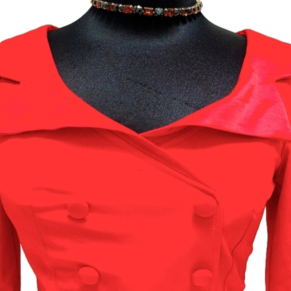 Retro Red WIGGLE Dress Women's Midi Pin-Up - Picture 2 of 11